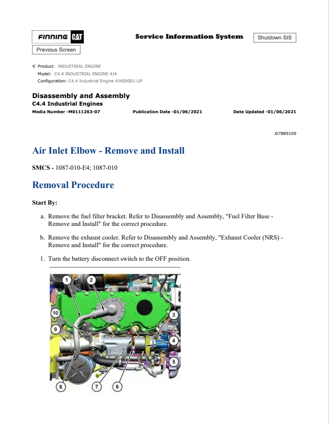 Caterpillar Cat C4.4 Industrial Engine Service And Repair Manual PDF | S/N 4J4