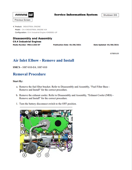 Caterpillar Cat C4.4 Industrial Engine Service And Repair Manual PDF | S/N 4J4