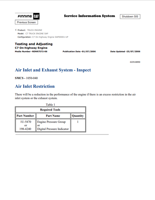 Caterpillar Cat C7 Truck Engine Service and Repair Manual PDF | S/N SAP