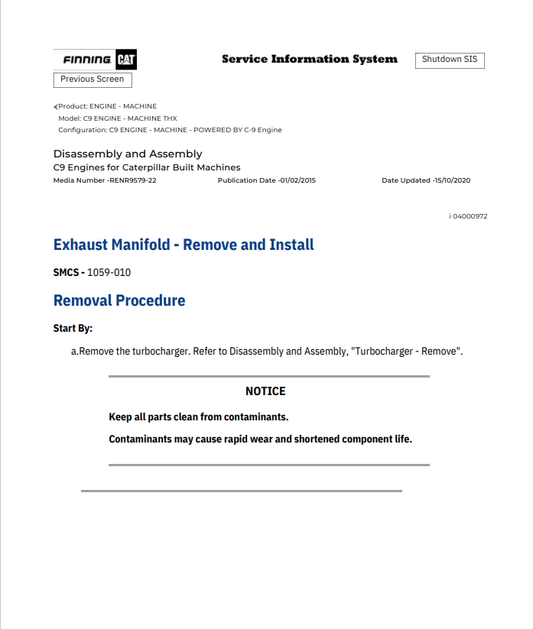 Caterpillar Cat C9 Engine - Machine Service and Repair Manual PDF | S/N THX