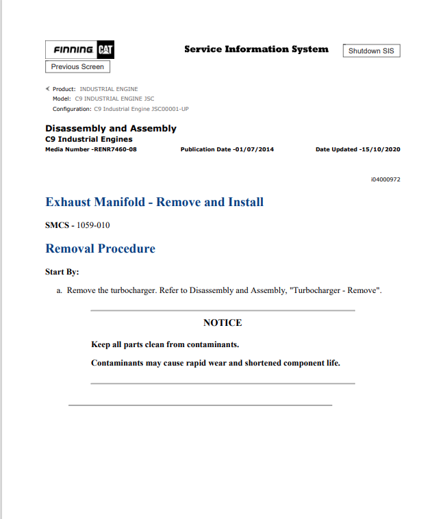Caterpillar Cat C9 Industrial Engine Service and Repair Manual PDF | S/N JSC