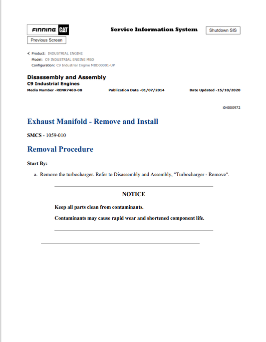 Caterpillar Cat C9 Industrial Engine Service and Repair Manual PDF | S/N MBD