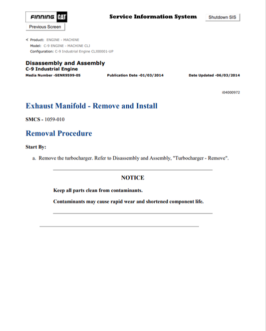 Caterpillar Cat C9 Industrial Machine Service and Repair Manual PDF | S/N CLJ