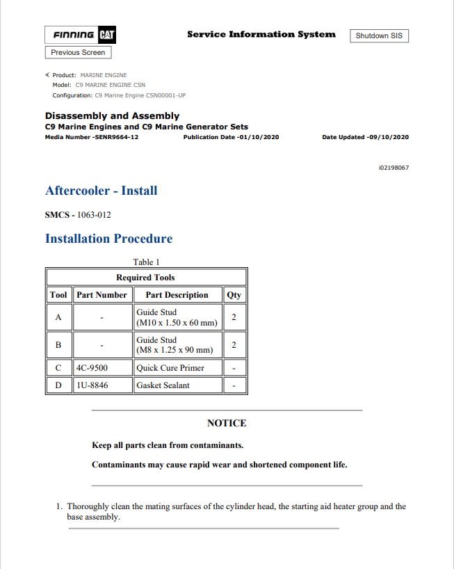 Caterpillar Cat C9 Marine Engine Service and Repair Manual PDF | S/N CSN