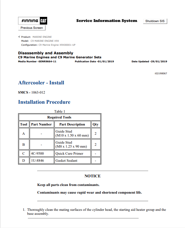 Caterpillar Cat C9 Marine Engine Service and Repair Manual PDF | S/N X9X