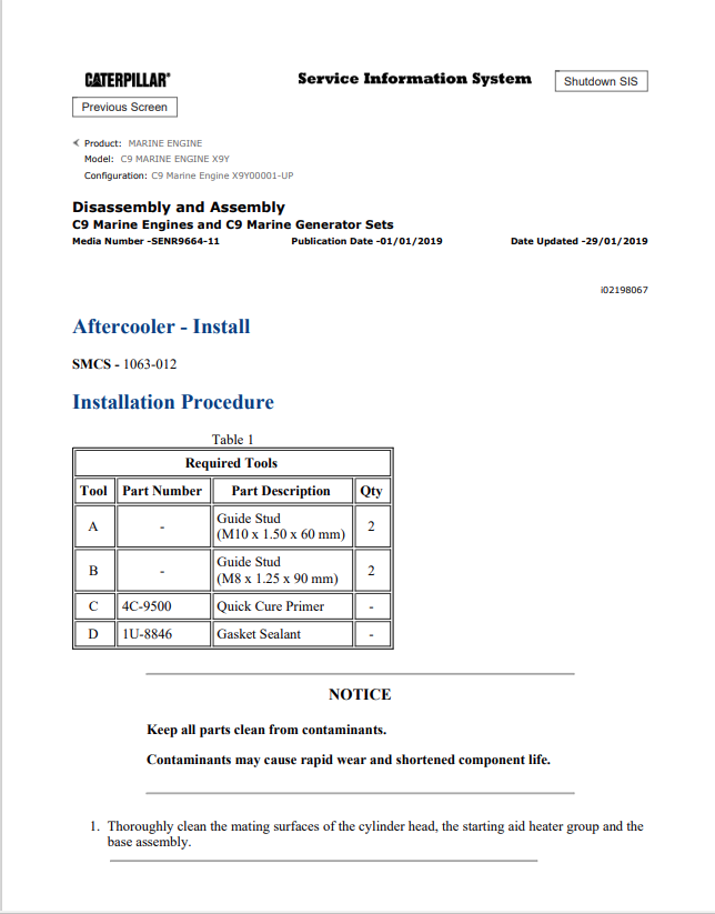 Caterpillar Cat C9 Marine Engine Service and Repair Manual PDF | S/N X9Y