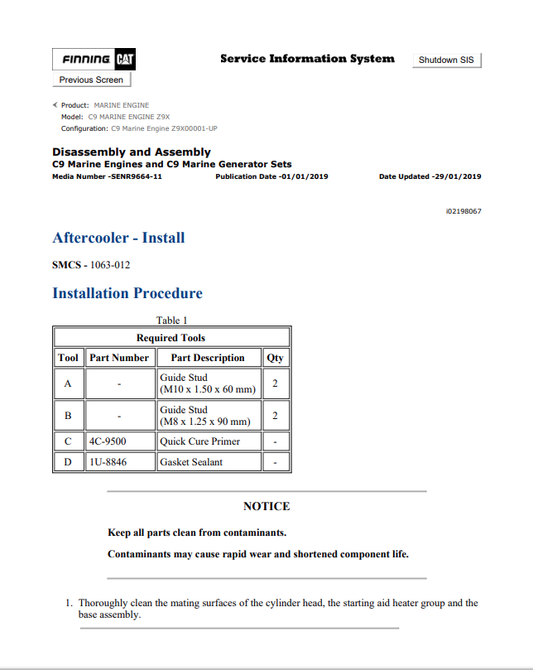 Caterpillar Cat C9 Marine Engine Service and Repair Manual PDF | S/N Z9X