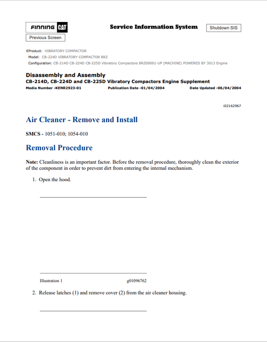 Caterpillar Cat CB-224D Vibratory Compactor Service and Repair Manual PDF | S/N 8RZ