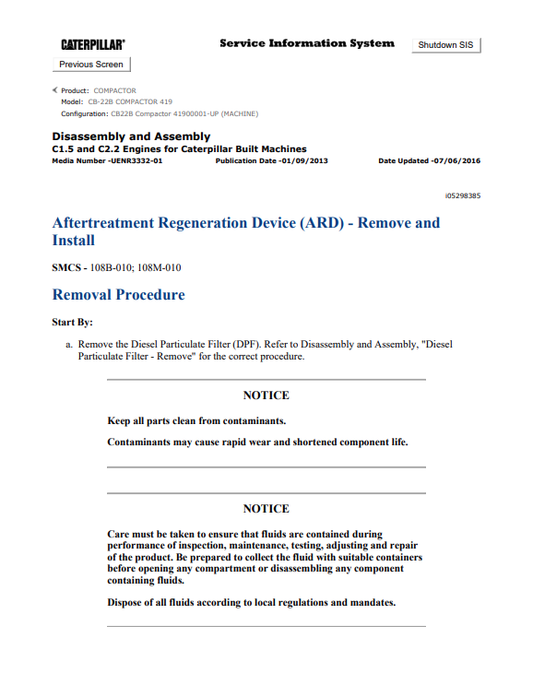 Caterpillar Cat CB-22B Compactor Service and Repair Manual PDF | S/N 419