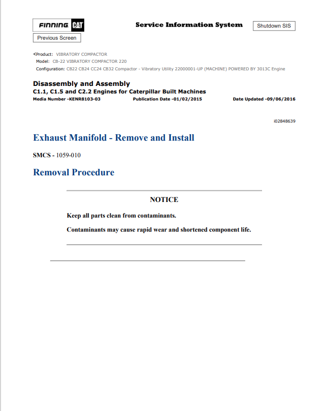 Caterpillar Cat CB-22 Vibratory Compactor Service And Repair Manual PDF | S/N 220
