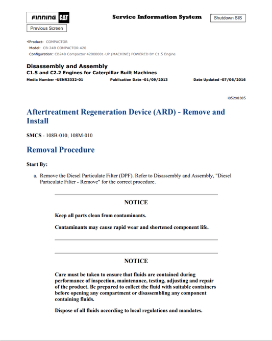 Caterpillar Cat CB-24B Compactor Service and Repair Manual PDF | S/N 420