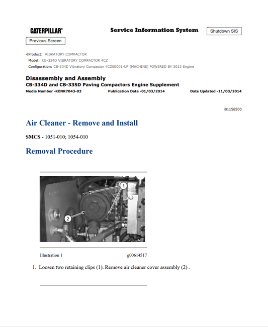Caterpillar Cat CB-334D Vibratory Compactor Service and Repair Manual PDF | S/N 4CZ