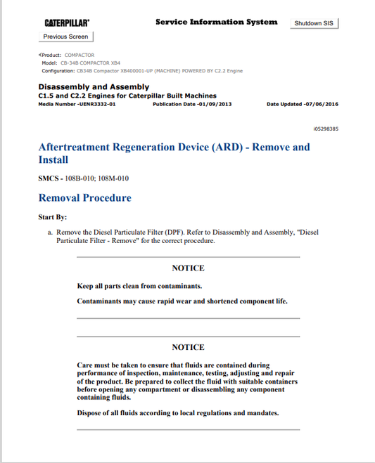 Caterpillar Cat CB-34B Compactor Service and Repair Manual PDF | S/N XB4