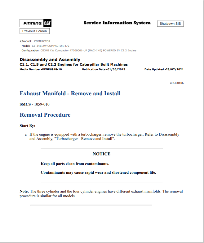 Caterpillar Cat CB-34B XW Compactor Service and Repair Manual PDF | S/N 472