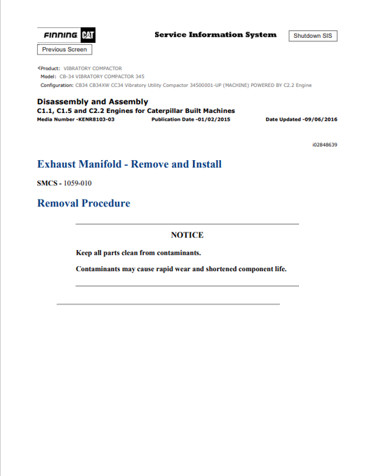 Caterpillar Cat CB-34 Vibratory Compactor Service and Repair Manual PDF | S/N 345