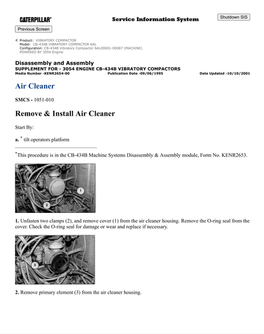 Caterpillar Cat CB-434B Vibratory Compactor Service and Repair Manual PDF | S/N 6AL