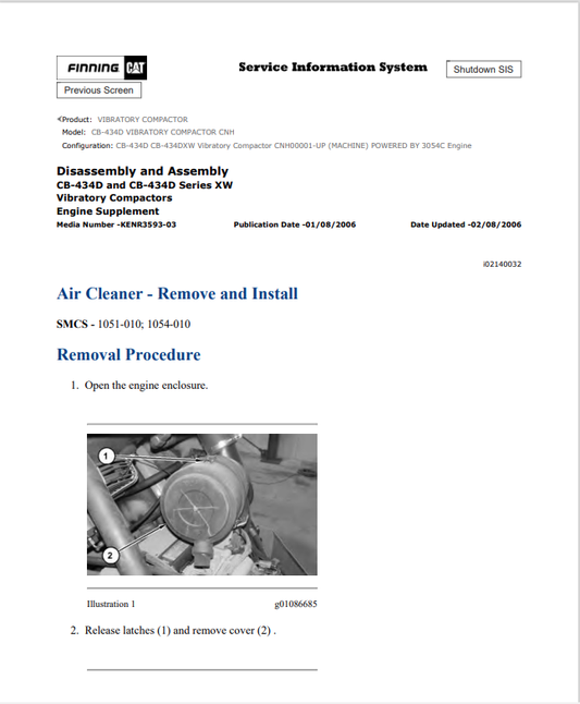 Caterpillar Cat CB-434D Vibratory Compactor Service and Repair Manual PDF | S/N CNH