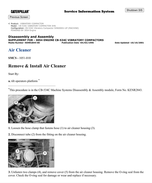 Caterpillar Cat CB-534C Vibratory Compactor Service and Repair Manual PDF | S/N FGH