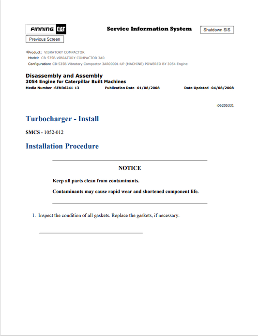 Caterpillar Cat CB-535B Vibratory Compactor Service and Repair Manual PDF | S/N 3AR