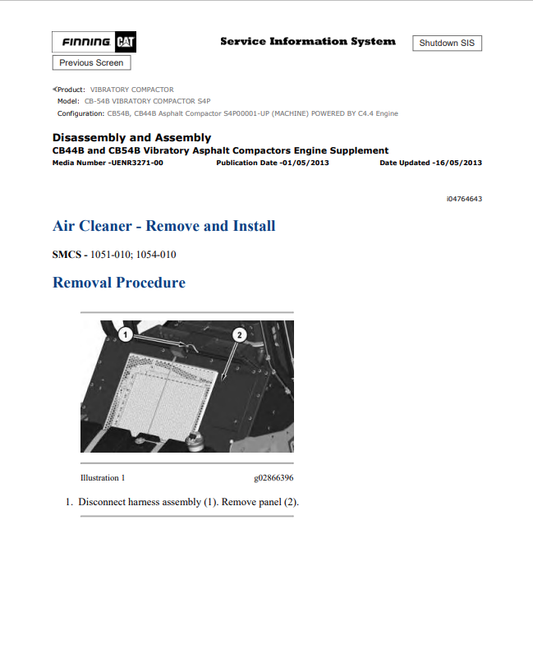 Caterpillar Cat CB-54B Vibratory Compactor Service and Repair Manual PDF | S/N S4P