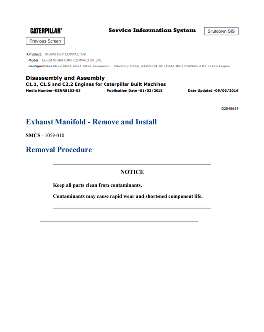 Caterpillar Cat CC-24 Vibratory Compactor Service and Repair Manual PDF | S/N 241