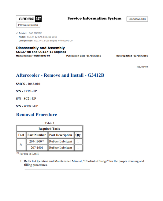 Caterpillar Cat CG137-12 Gas Engine Service and Repair Manual PDF | S/N WRX
