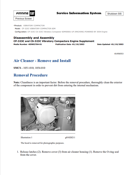 Caterpillar Cat CP-323C Vibratory Compactor Service and Repair Manual PDF | S/N 6DM