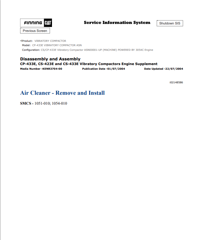 Caterpillar Cat CP-433E Vibratory Compactor Service and Repair Manual PDF | S/N ASN