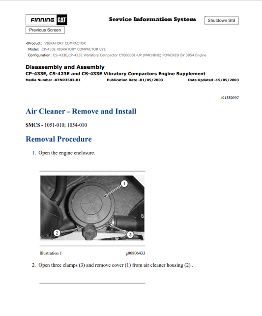 Caterpillar Cat CP-433E Vibratory Compactor Service and Repair Manual PDF | S/N CYE