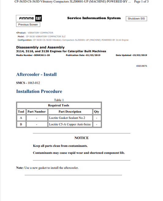Caterpillar Cat CP-563D Vibratory Compactor Service and Repair Manual PDF | S/N 5LZ