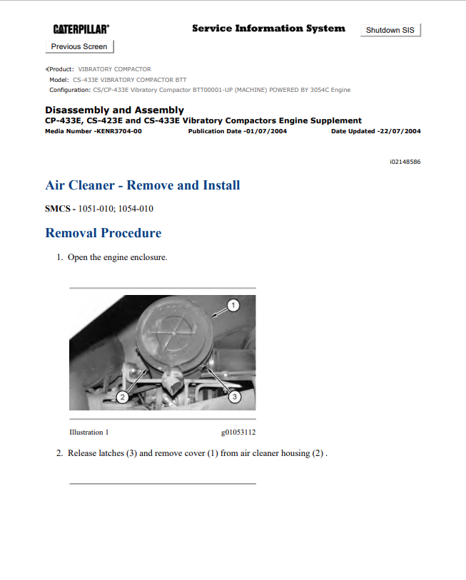 Caterpillar Cat CS-433E Vibratory Compactor Service and Repair Manual PDF | S/N BTT
