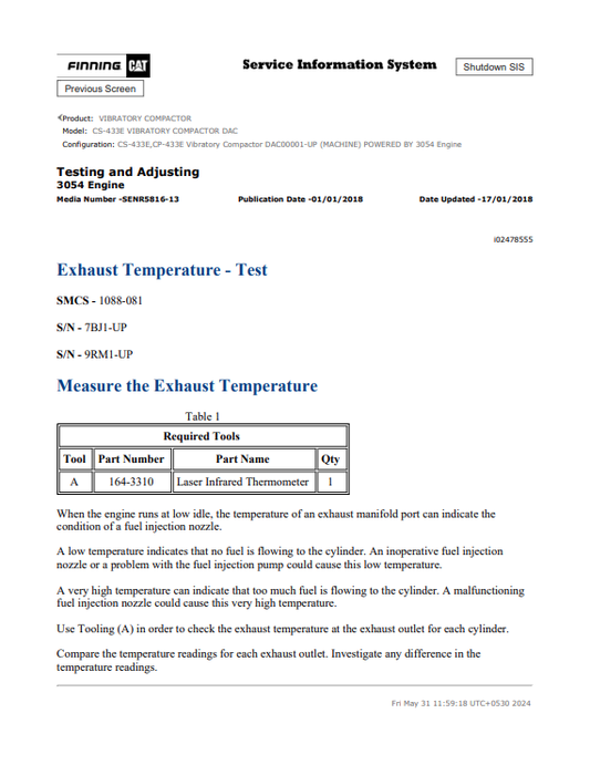Caterpillar Cat CS-433E Vibratory Compactor Service and Repair Manual PDF | S/N DAC