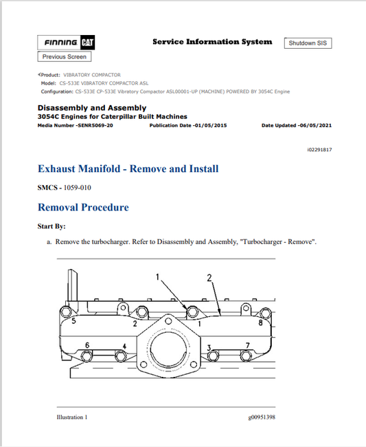 Caterpillar Cat CS-533E Vibratory Compactor Service and Repair Manual PDF | S/N ASL
