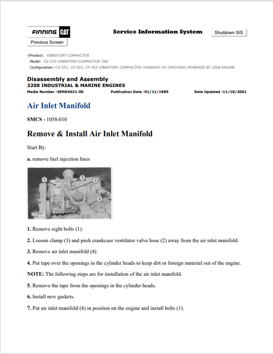 Caterpillar Cat CS-553 Vibratory Compactor Service and Repair Manual PDF | S/N 7AD