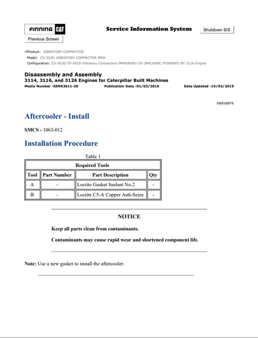 Caterpillar Cat CS-563D Vibratory Compactor Service and Repair Manual PDF | S/N 9MW
