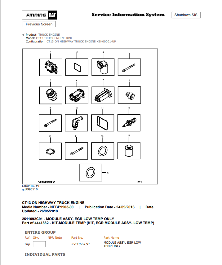 Caterpillar Cat CT13 Truck Engine Parts Catalogue Manual PDF | S/N KBK