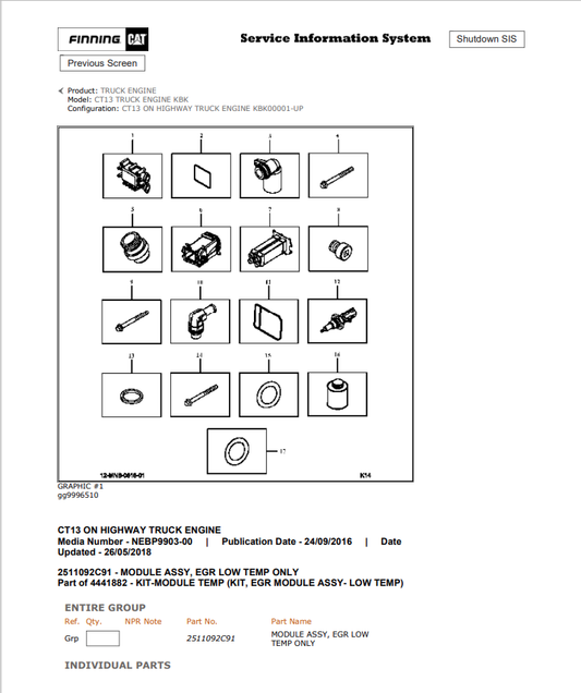 Caterpillar Cat CT13 Truck Engine Parts Catalogue Manual PDF | S/N KBK