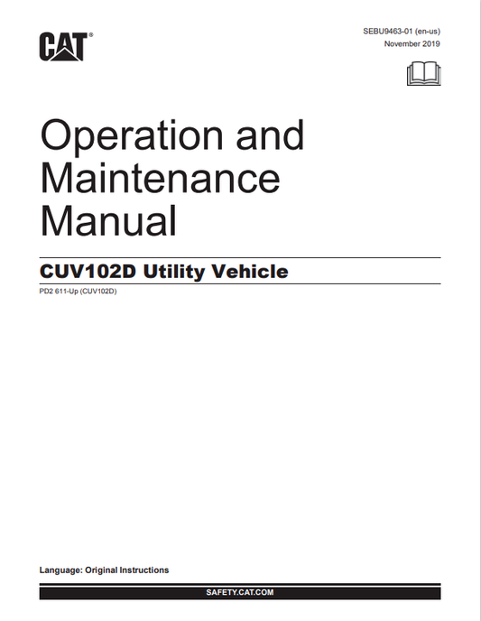 Caterpillar Cat CUV102D Utility Vehicle Operation and Maintenance Manual PDF | S/N PD2