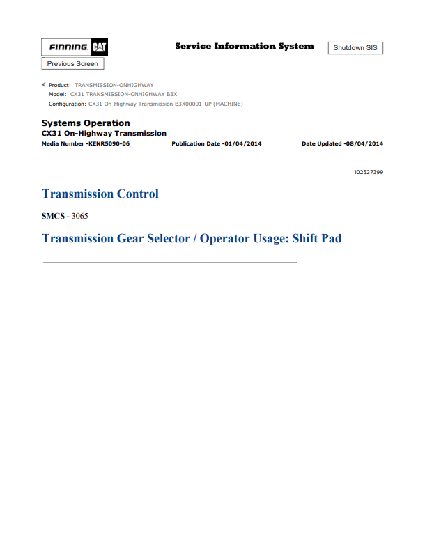 Caterpillar Cat CX31 Transmission-onhighway Service and Repair Manual PDF | S/N B3X
