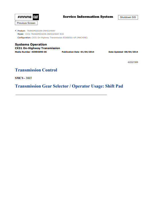 Caterpillar Cat CX31 Transmission-onhighway Service and Repair Manual PDF | S/N B3X