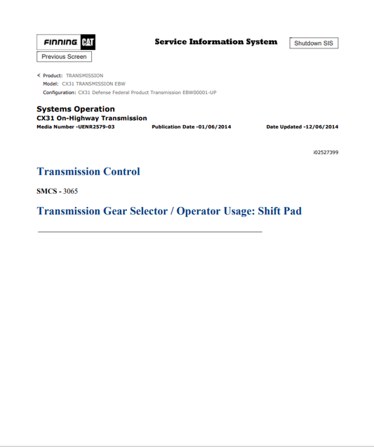 Caterpillar Cat CX31 Transmission Service and Repair Manual PDF | S/N EBW
