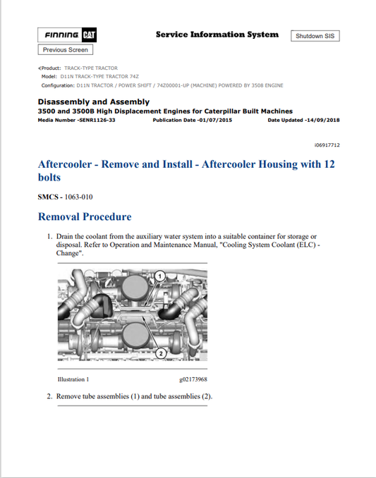 Caterpillar Cat D11N Track-type Tractor Service and Repair Manual PDF | S/N 74Z