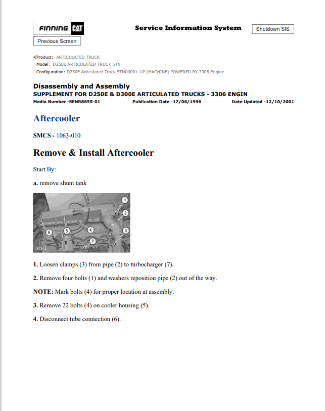 Caterpillar Cat D250E Articulated Truck Service and Repair Manual PDF | S/N 5TN