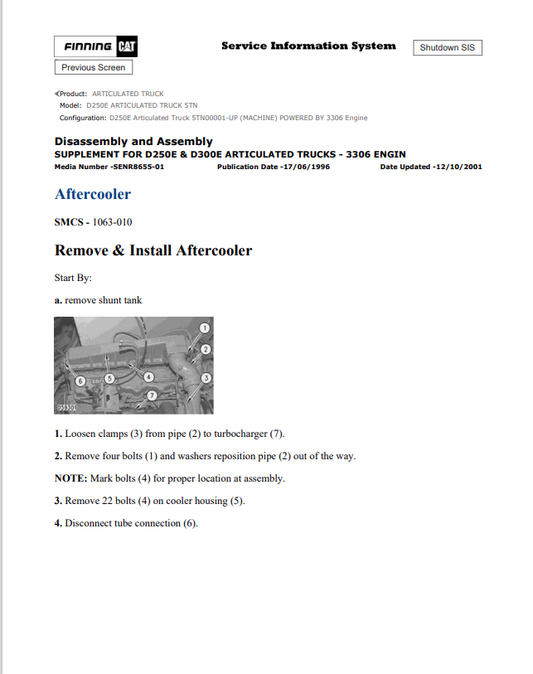 Caterpillar Cat D250E Articulated Truck Service and Repair Manual PDF | S/N 5TN