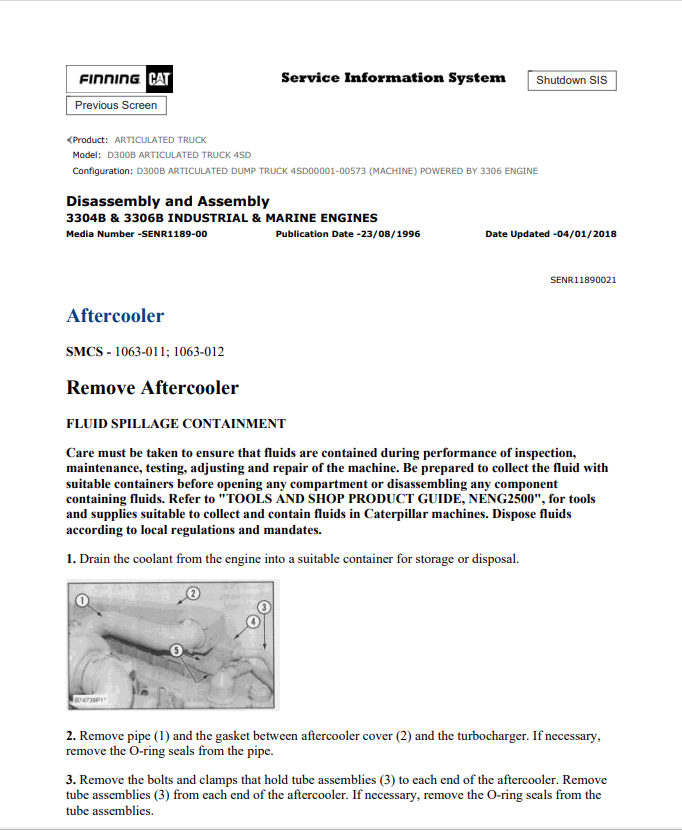 Caterpillar Cat D300B Articulated Truck Service And Repair Manual PDF | S/N 4SD