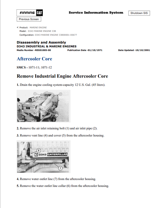 Caterpillar Cat D343 Marine Engine Service and Repair Manual PDF | S/N 33B