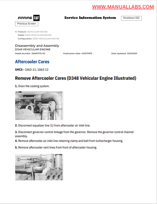 Caterpillar Cat D349 Vehicular Engine Service and Repair Manual PDF | S/N SENR7175