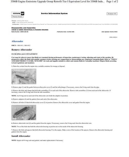 Caterpillar Cat D350C Articulated Truck Service and Repair Manual PDF | S/N 8XC