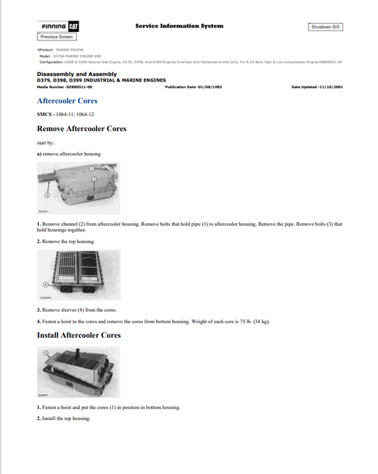 Caterpillar Cat D379A Marine Engine Service and Repair Manual PDF | S/N 69B