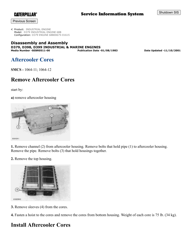 Caterpillar Cat D379 Industrial Engine Service and Repair Manual PDF | S/N 68B 
